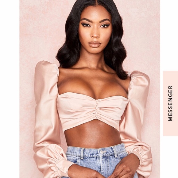 House of CB Tops - NWT HOUSE OF CB 'JANA' Blush Satin Puff Sleeve Top